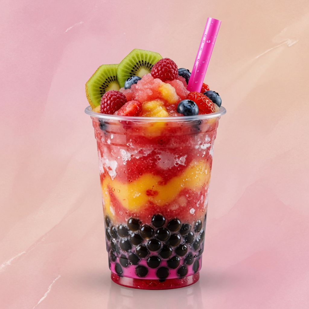 Frappy de frutas con kiwi, fresa y perlas