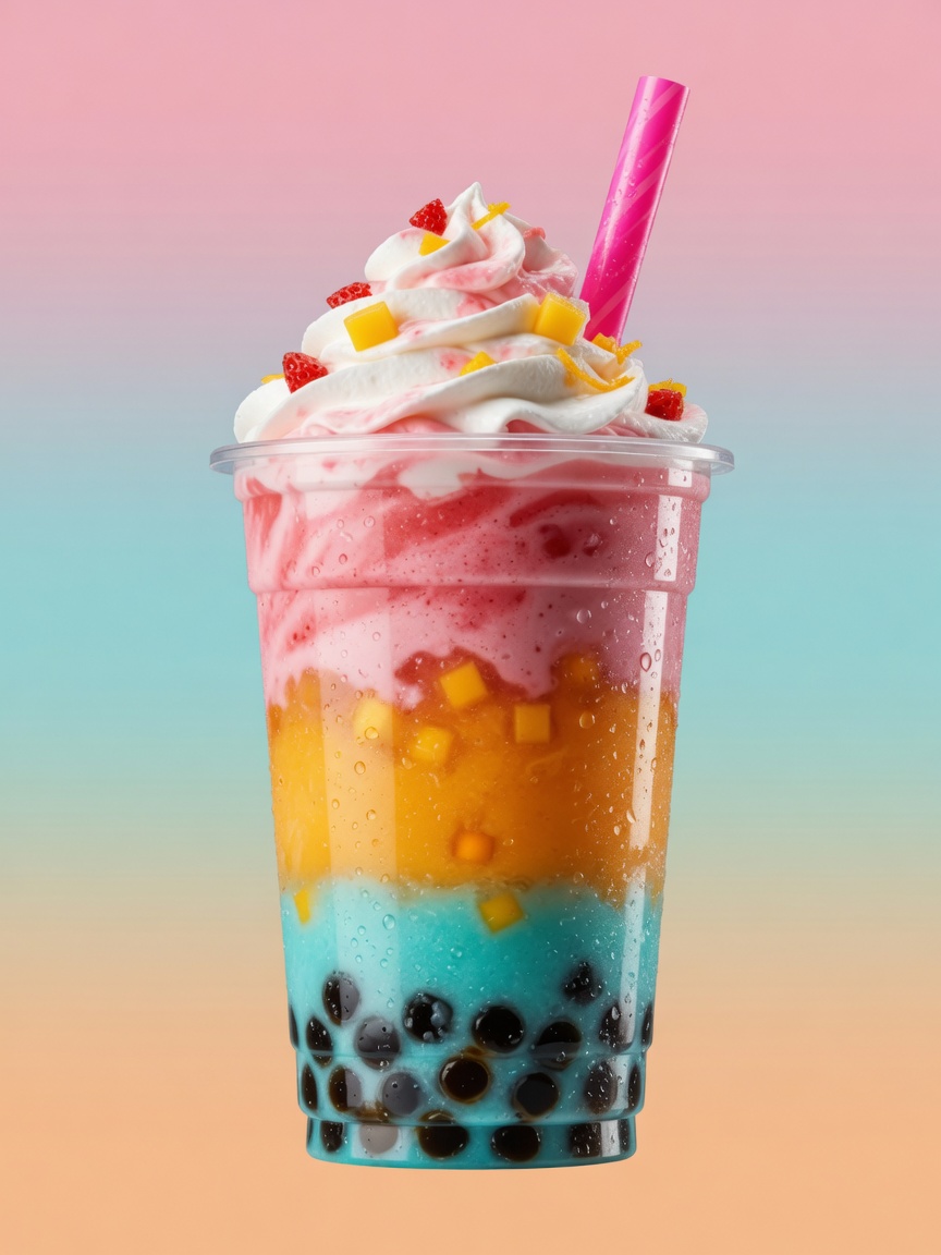 Froppy de fresa, mango y perlas con crema batida
