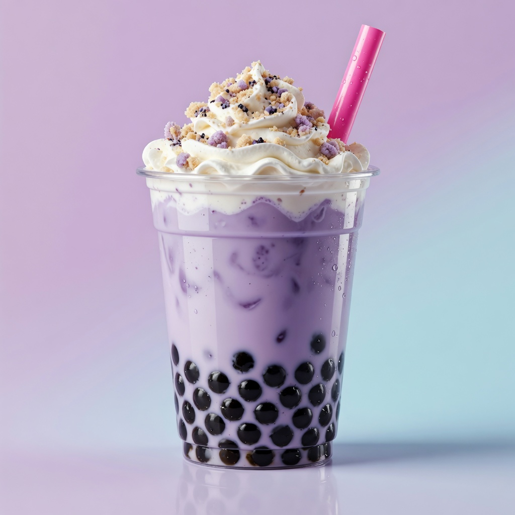 Milky de taro con perlas y crema
